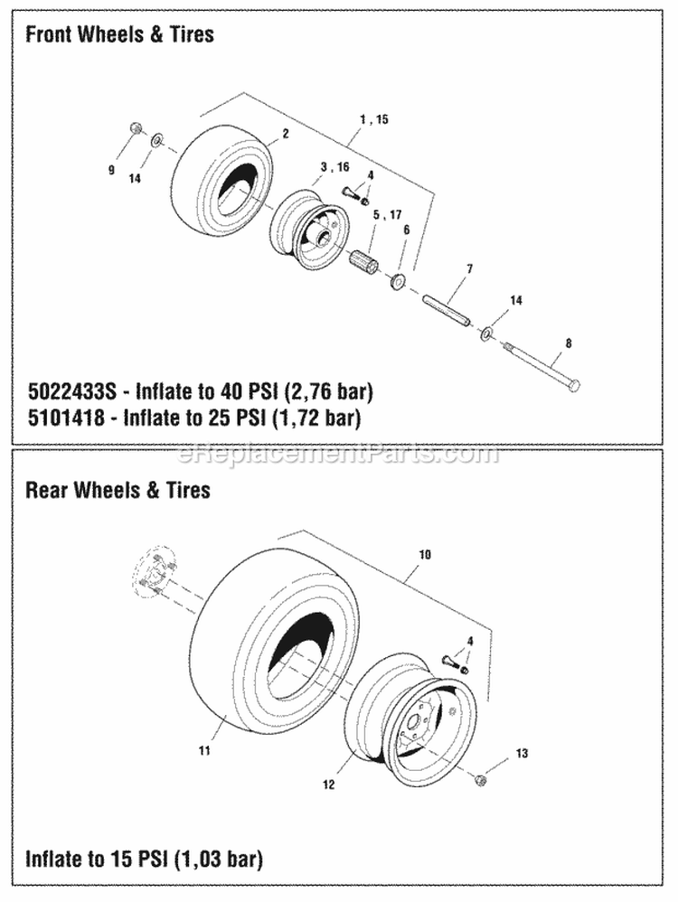 Wheel  Tire Group Diagram and Parts List for  Simplicity Lawn Tractor