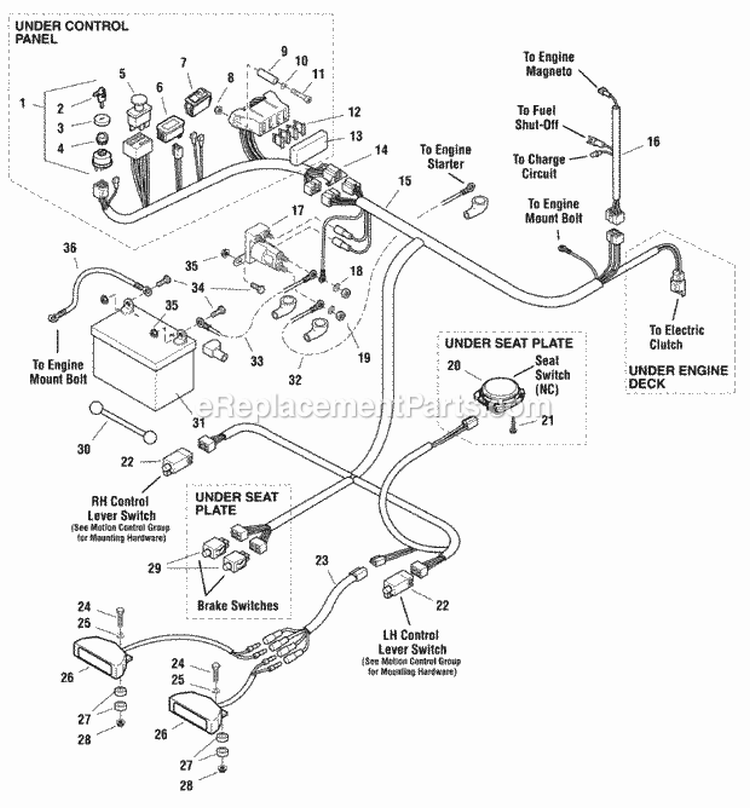 Electrical Group Diagram and Parts List for  Simplicity Lawn Tractor