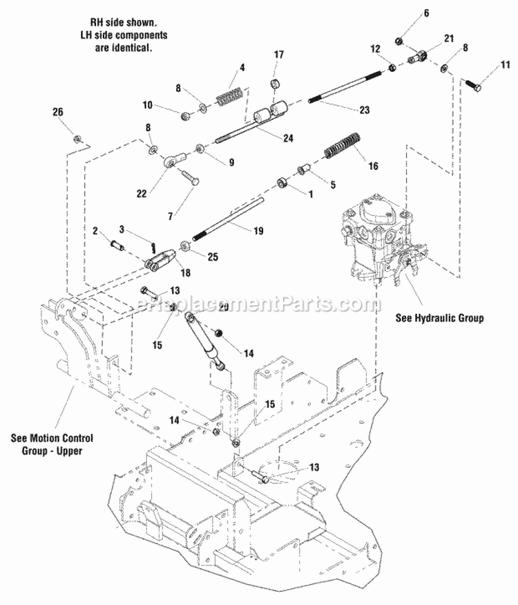 Control Group Lower Diagram and Parts List for  Simplicity Lawn Tractor