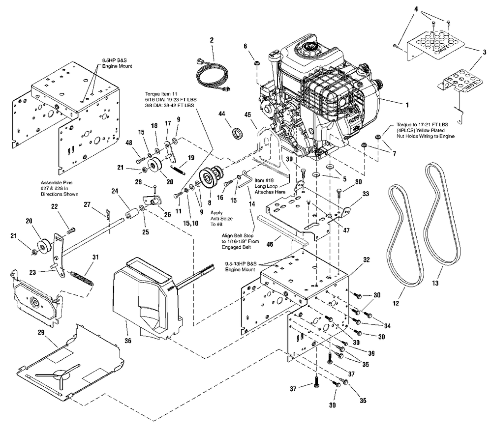Engine And Frame Group Diagram and Parts List for 1695338 Simplicity Snow Blower