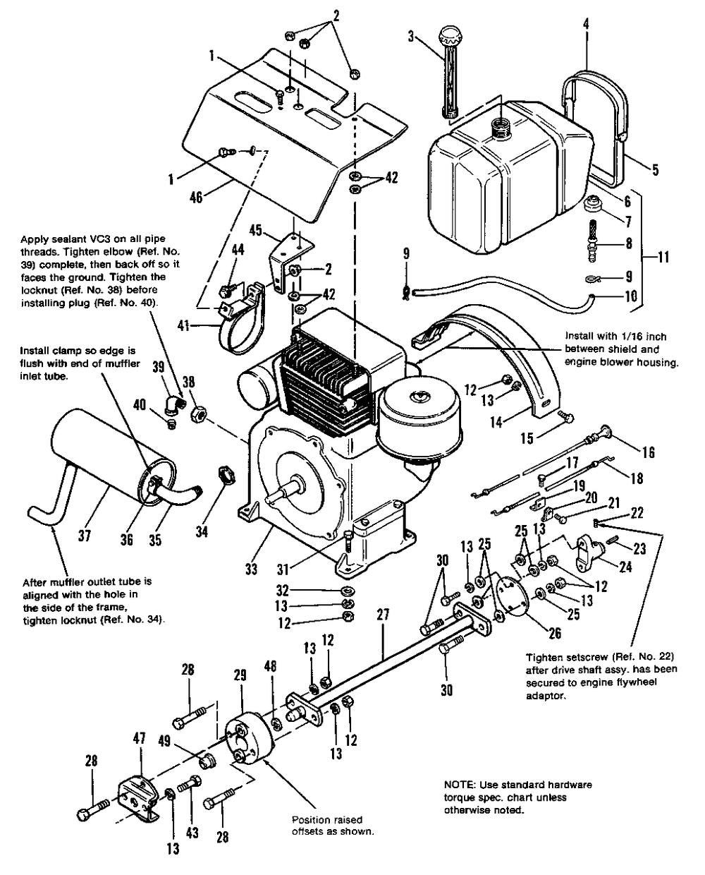 Engine, Exhaust And Drive Shaft Group - 7116 Later Models Diagram and Parts List for 1690578 Simplicity Lawn Tractor