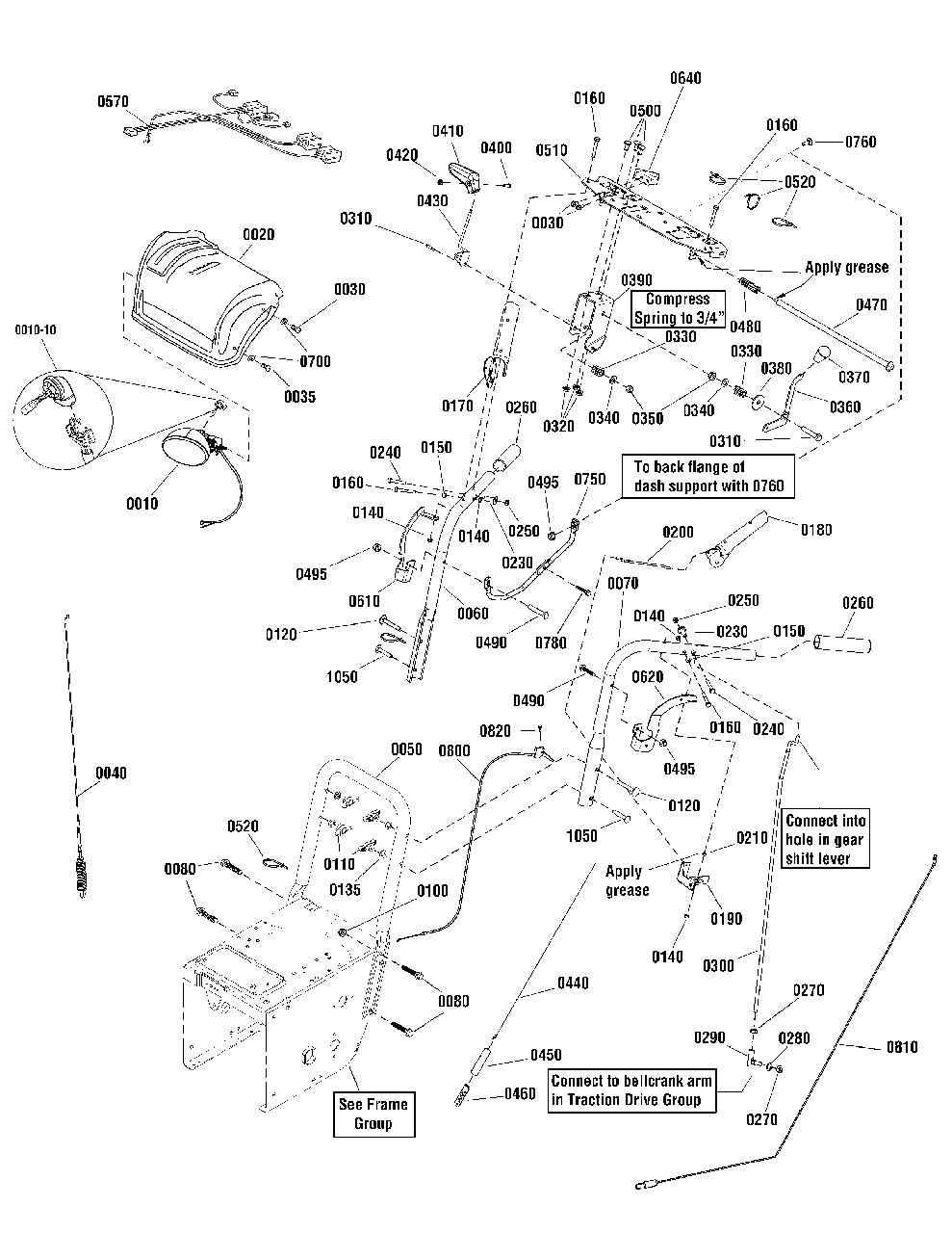 Handles And Controls Group - Remote Diagram and Parts List for 1696235-01 Simplicity Snow Blower