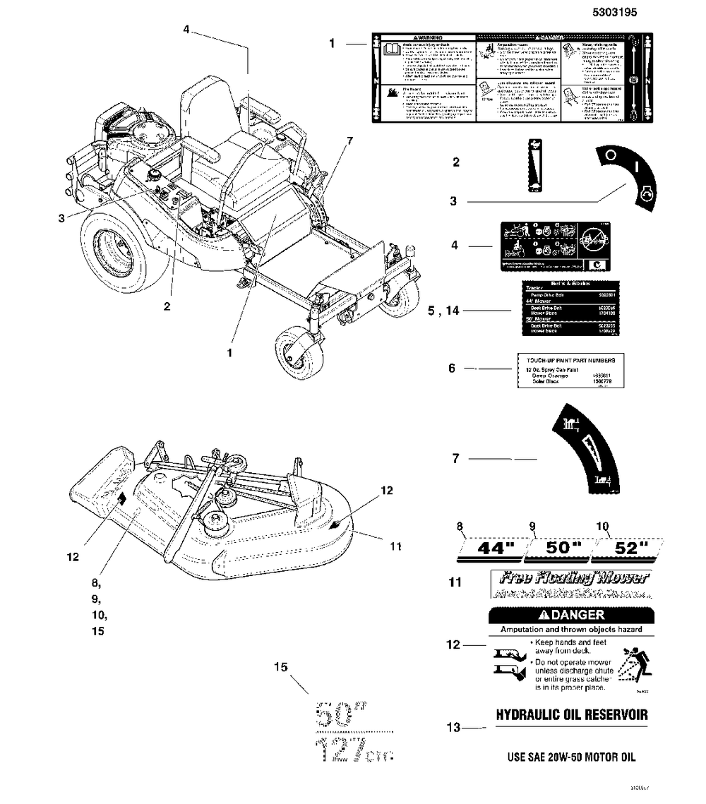 Decals Group - Safety And Common - Domestic Diagram and Parts List for 5900774 Simplicity Lawn Tractor