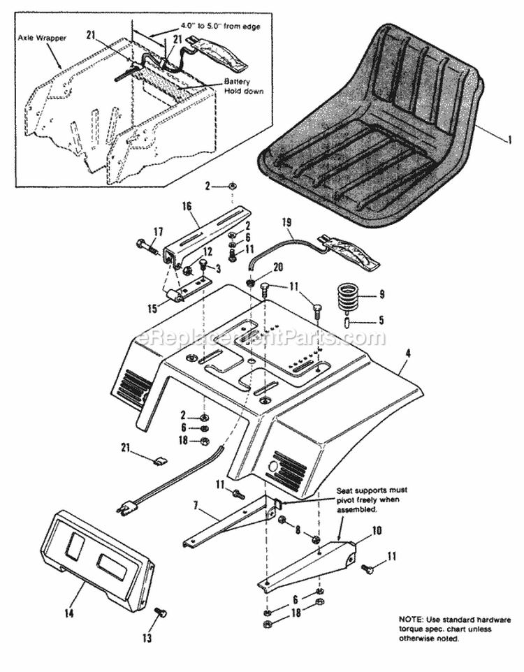 Seat Deck Group Diagram and Parts List for  Simplicity Lawn Tractor