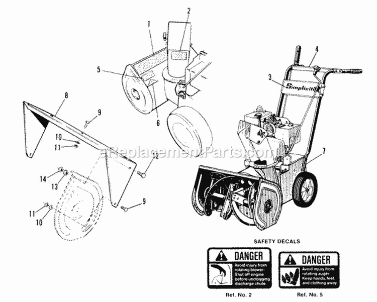 Decal  Wrapper Extension Group Diagram and Parts List for  Simplicity Snow Blower