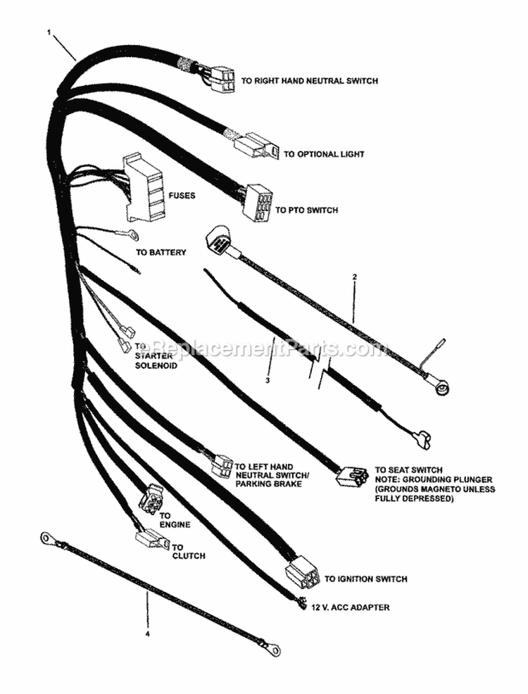 Wiring Harness Group (Javwharn) Diagram and Parts List for  Simplicity Lawn Tractor