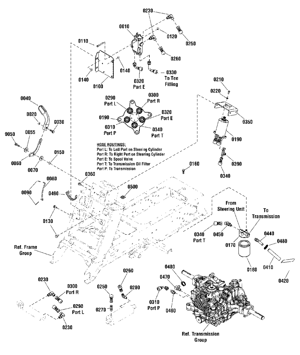Hydraulic Group - Lift And Steering Diagram and Parts List for  Simplicity Lawn Tractor