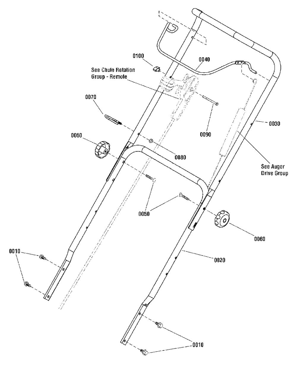 Handles And Controls Group Diagram and Parts List for 1696517-01 Simplicity Snow Blower