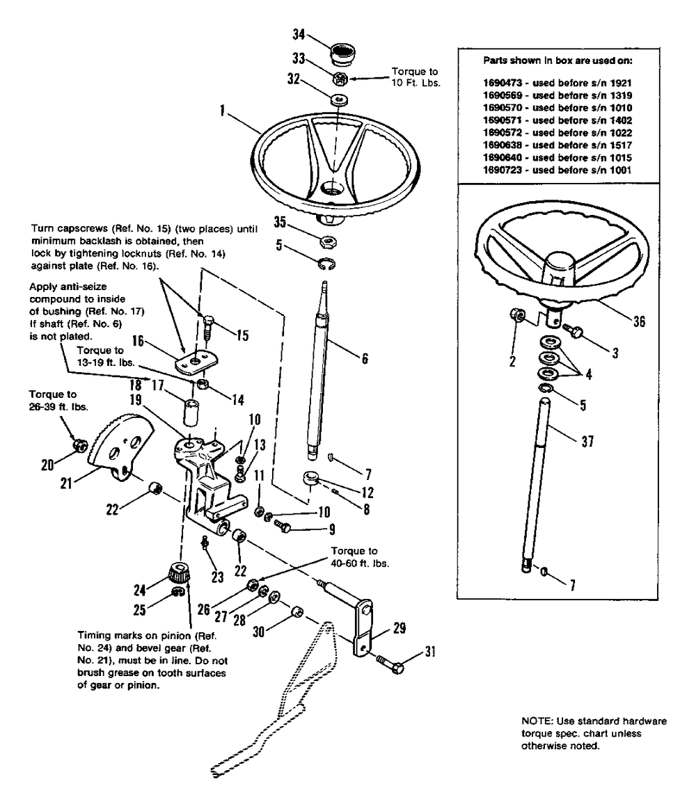 Steering Group - Early Models Diagram and Parts List for 1690484 Simplicity Lawn Tractor