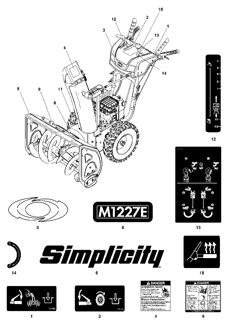 Decals Group Diagram and Parts List for 1696819-00 Simplicity Snow Blower