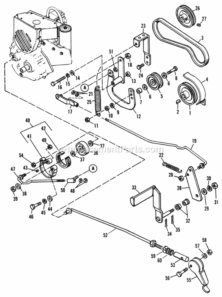Clutch And Brake Group Diagram and Parts List for  Simplicity Lawn Tractor