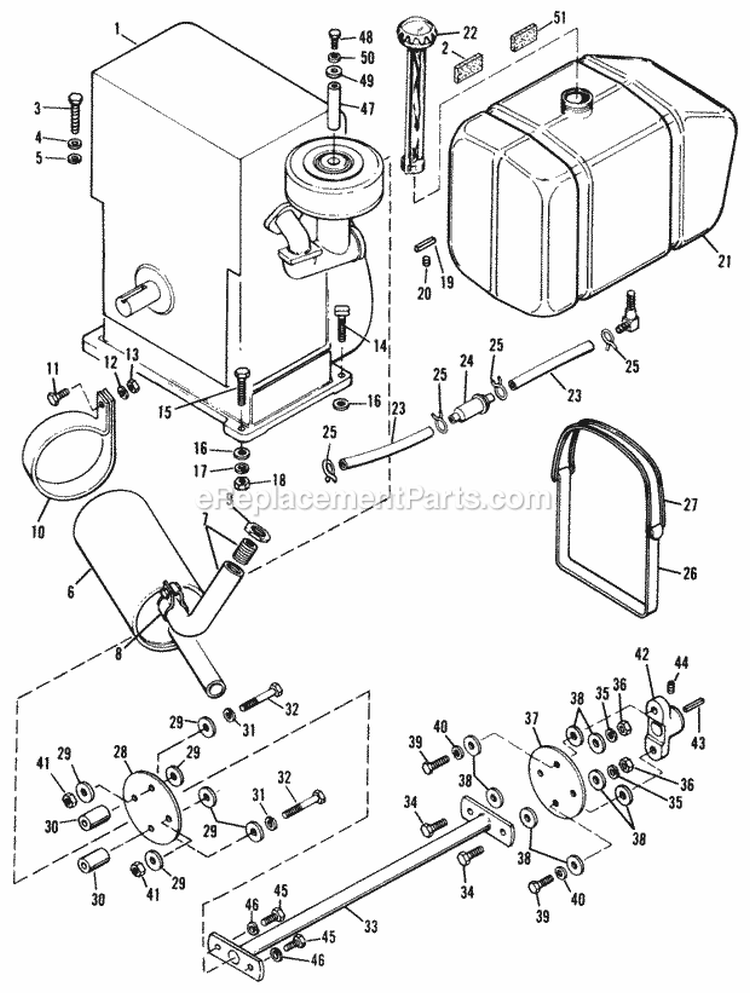 Engine And Drive Shaft Diagram and Parts List for  Simplicity Lawn Tractor