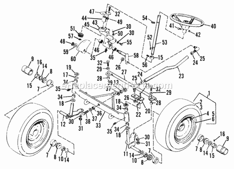 Front Wheels Axle Tie Rod  Steering Diagram and Parts List for  Simplicity Lawn Tractor