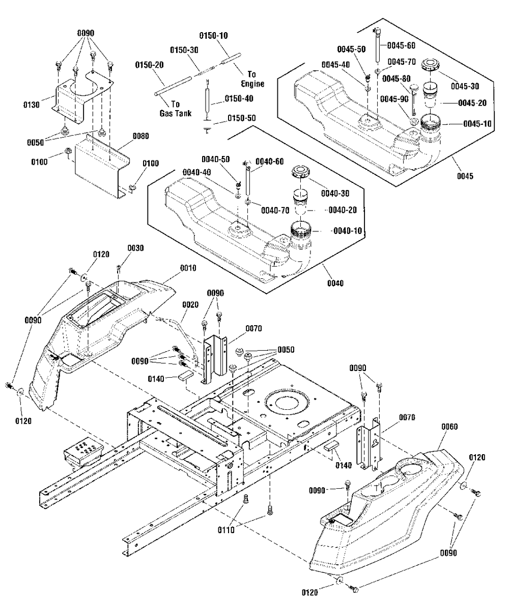 Body, Fuel Tank And Evap Group Diagram and Parts List for  Simplicity Lawn Tractor