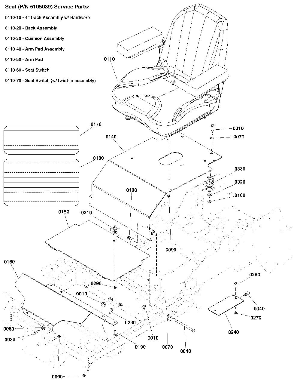 Seat Mount And Floor Group S/N: 4000725435 And Below Diagram and Parts List for  Simplicity Lawn Tractor