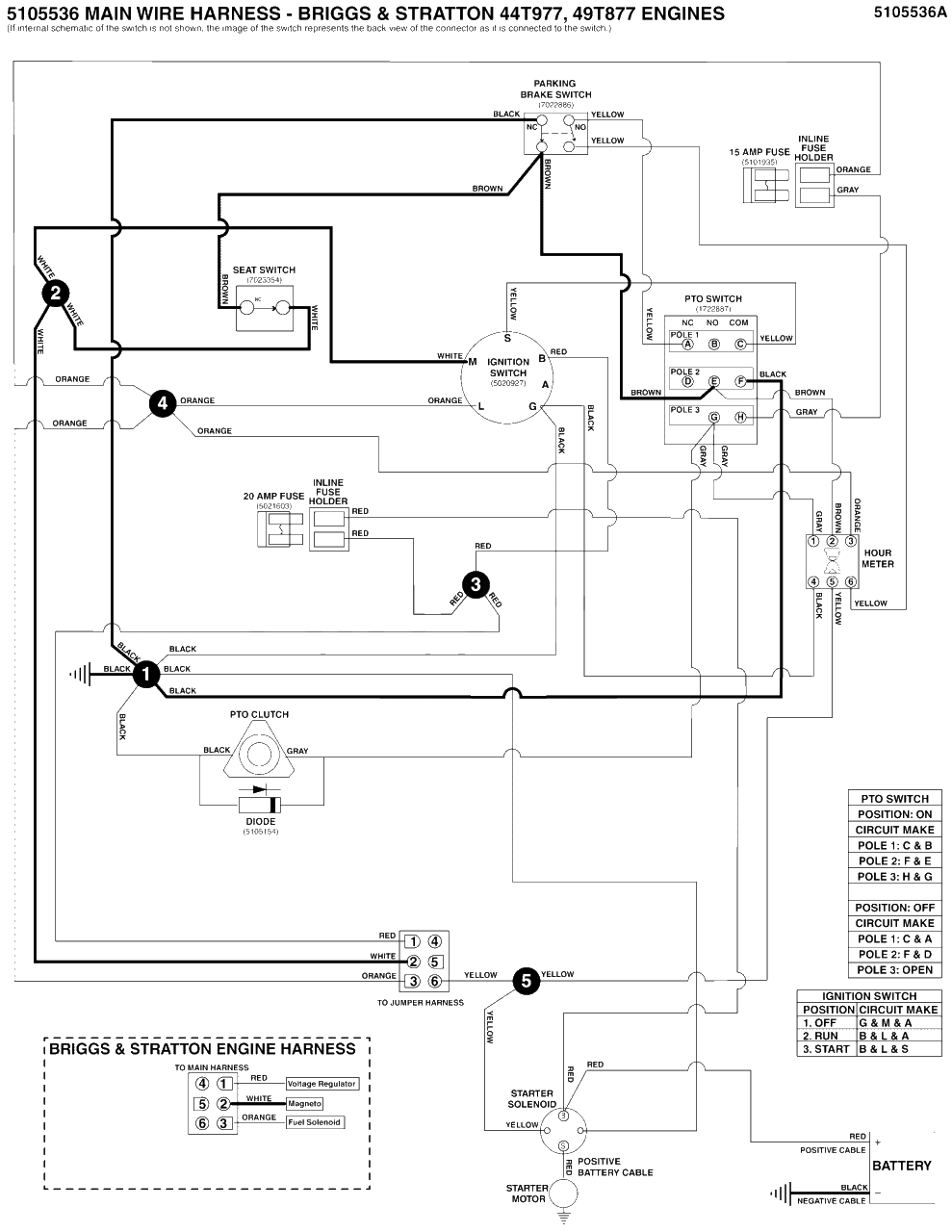 Electrical Schematic - Ignition Grounding Circuit/Op. Pres. B&s 44t977, 49t877 Diagram and Parts List for  Simplicity Lawn Tractor