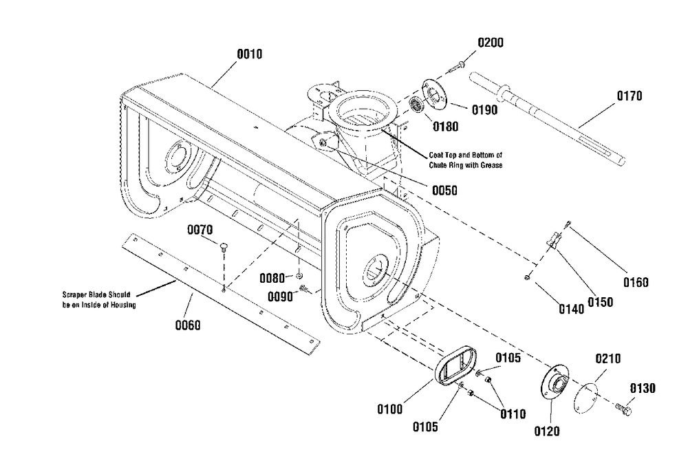 Auger Housing Group Diagram and Parts List for 1696519-01 Simplicity Snow Blower