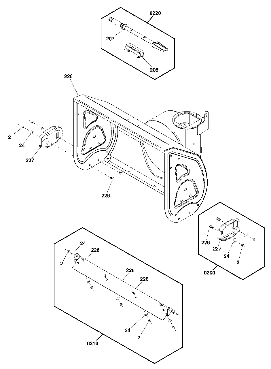 Auger Housing Group Diagram and Parts List for 1696813-01 Simplicity Snow Blower