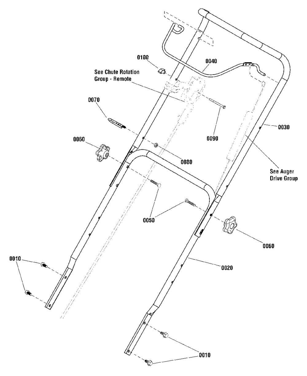 Handles And Controls Group Diagram and Parts List for 1696726-00 Simplicity Snow Blower