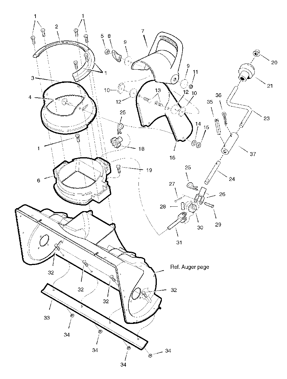 Chute System Group Diagram and Parts List for (1695090)(2006) Simplicity Snow Blower