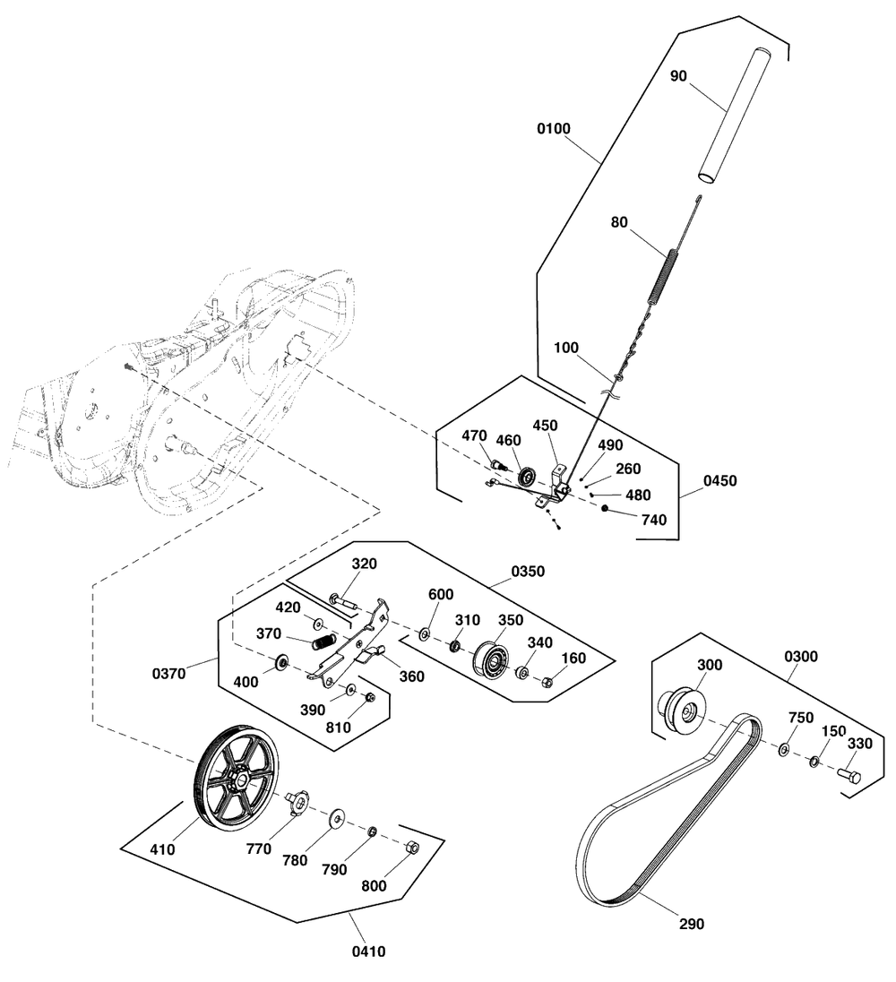 Auger Drive Group Diagram and Parts List for (1697295-00)(2020) Simplicity Snow Blower