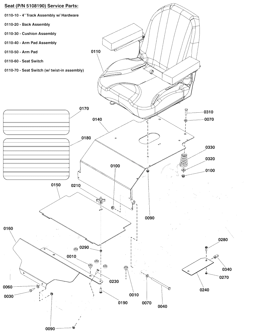 Seat Mount And Floor Group S/N: 4000725436 To 4000906410 Diagram and Parts List for  Simplicity Lawn Tractor