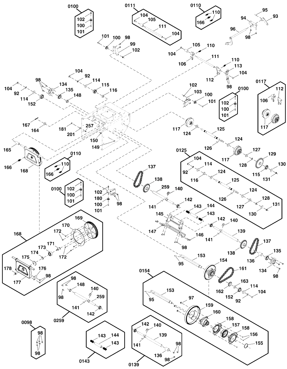 Transaxle Drive Group Diagram and Parts List for 1696819-00 Simplicity Snow Blower