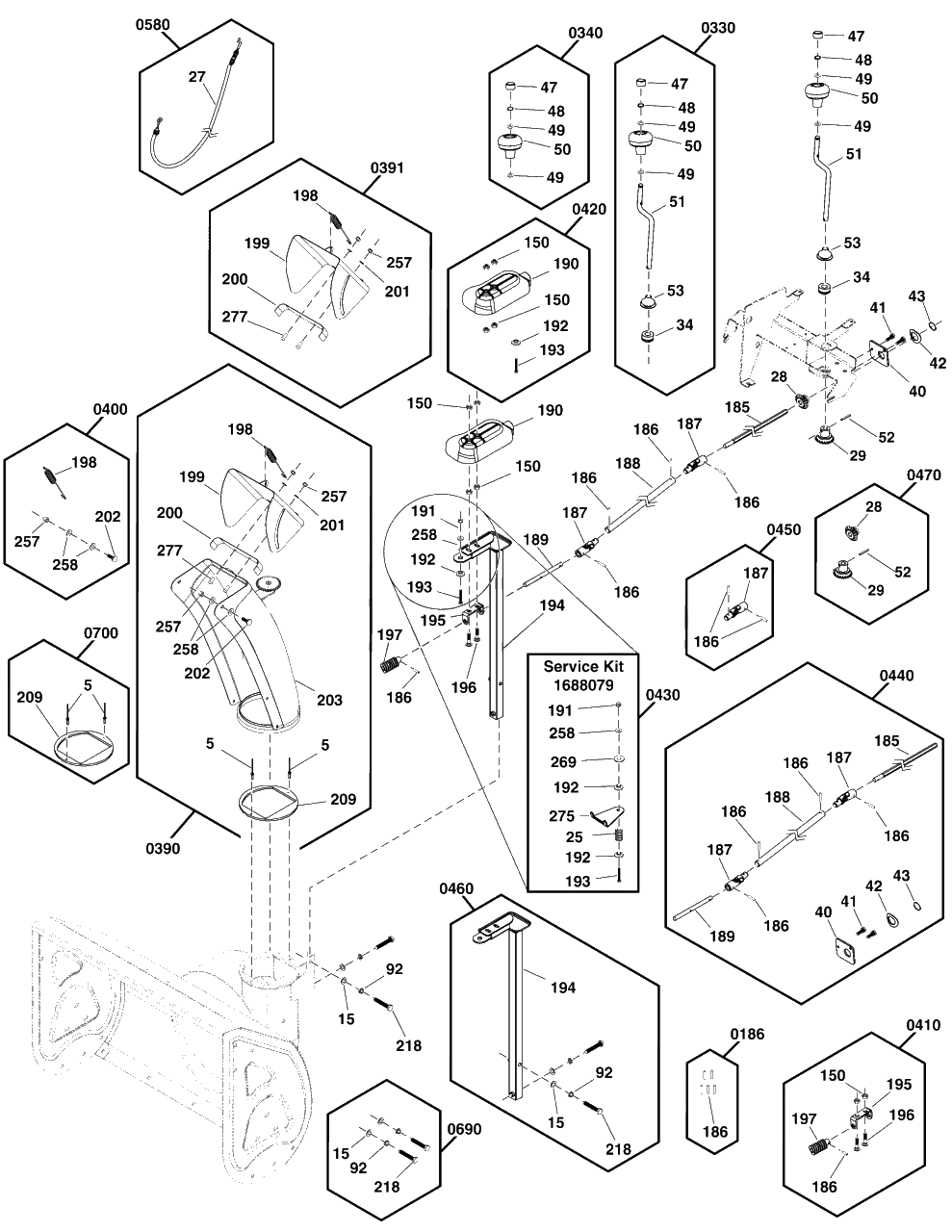 Discharge Chute Group Diagram and Parts List for 1696819-00 Simplicity Snow Blower