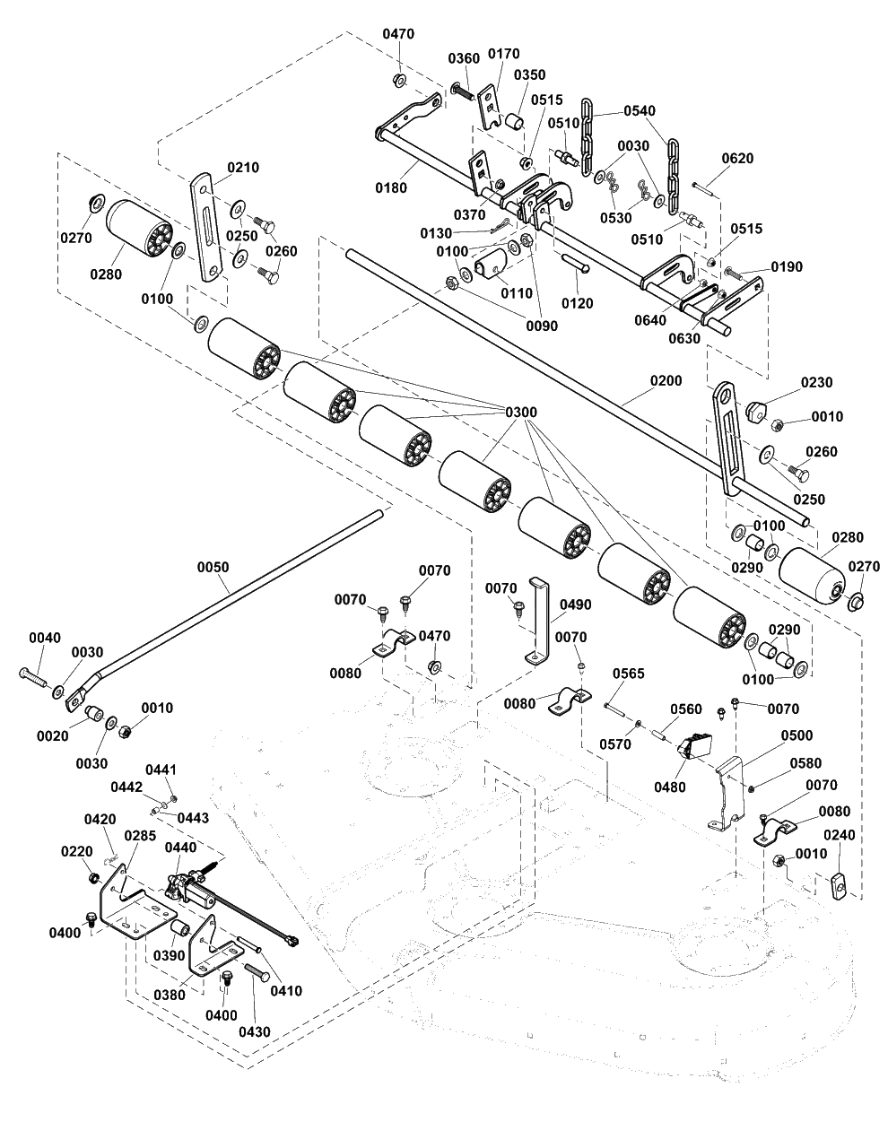 50-Inch (127cm) Mower Deck - Height Adjust And Roller Group Diagram and Parts List for  Simplicity Lawn Tractor