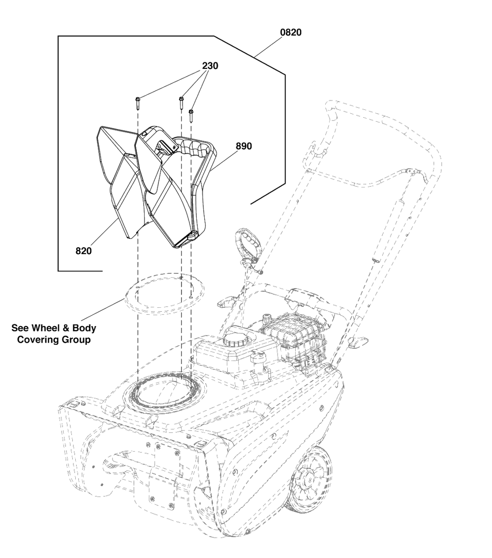 Chute Group - Manual Diagram and Parts List for 1697142-00 Simplicity Snow Blower