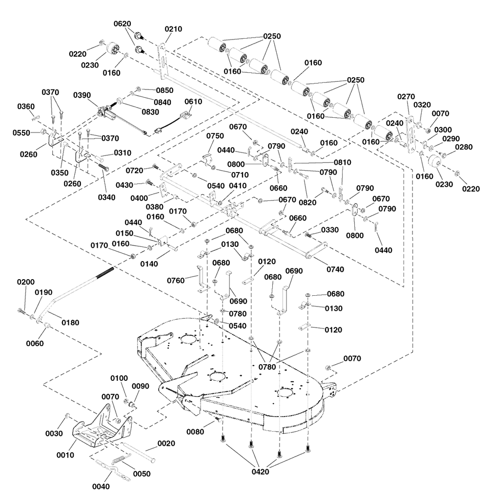 48-Inch (122cm) Mower Deck - Height Adjust And Roller Group Diagram and Parts List for  Simplicity Lawn Tractor