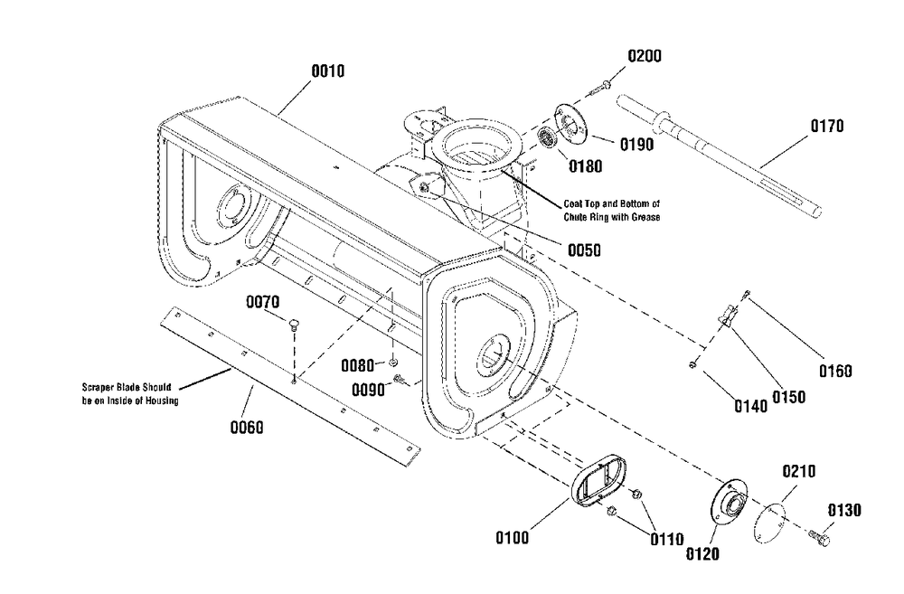 Auger Housing Group Diagram and Parts List for 1696238-01 Simplicity Snow Blower