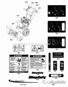 Decals_Group_29906272990786299078929915752991685 Diagram and Parts List for  Simplicity Snow Blower