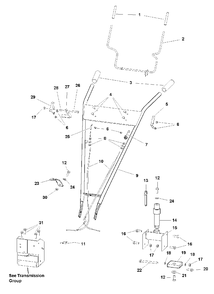 Handle Bar Group Diagram and Parts List for 1694162 Simplicity Tiller