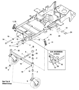 Main Frame And Front Suspension Group Diagram and Parts List for 5900947 Simplicity Lawn Tractor