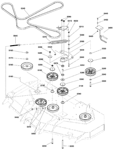 61-Inch Mower Deck - Pulleys, Belt, And Idler Arm Diagram and Parts List for  Simplicity Lawn Tractor