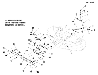 44-Inch, 50-Inch And 52-Inch Mower Deck - Deck Hangers And Puller Bars Diagram and Parts List for 5900947 Simplicity Lawn Tractor