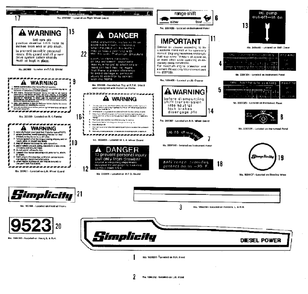 Decal Set - Simplicity Group (3486i33) Diagram and Parts List for 2097151 Simplicity Lawn Tractor