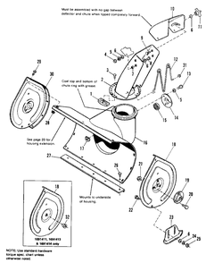 Auger Housing And Chute Group Diagram and Parts List for 2000 & Below Simplicity Snow Blower