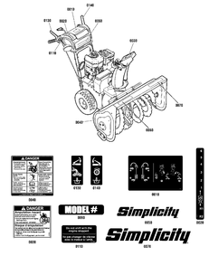 Decals Group Diagram and Parts List for 1696236-02 Simplicity Snow Blower