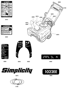 Decals Group Diagram and Parts List for 1696854-00 Simplicity Snow Blower