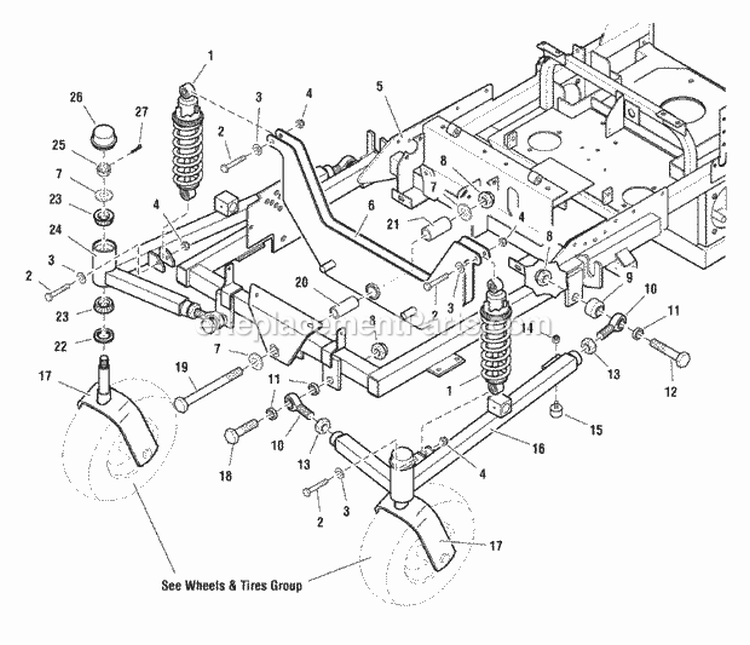 Main Frame Suspension  Caster Group (7090Fscg) Diagram and Parts List for  Simplicity Lawn Tractor