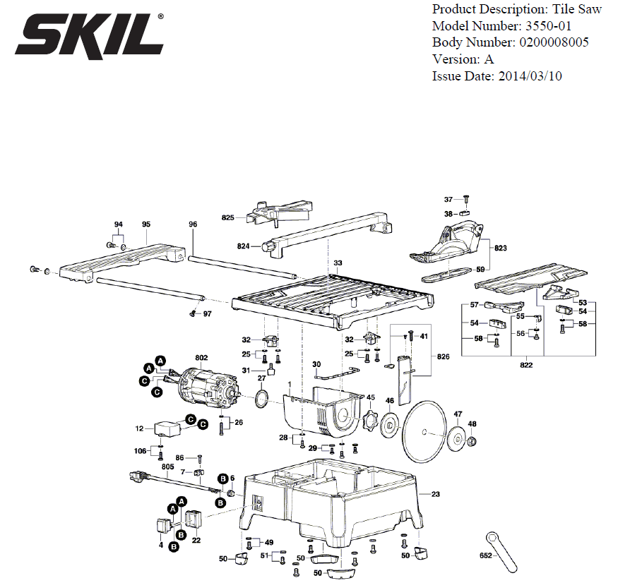 Section 1 Diagram and Parts List for A Skil Table Saw
