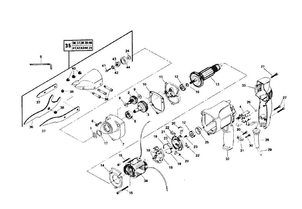Fig-0 Diagram and Parts List for Type-1 Skil Nibbler & Shears
