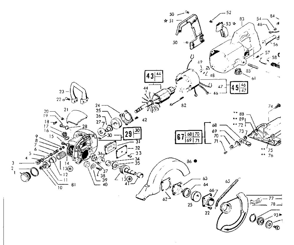 Motor Assembly Diagram and Parts List for  Skil Circular Saw