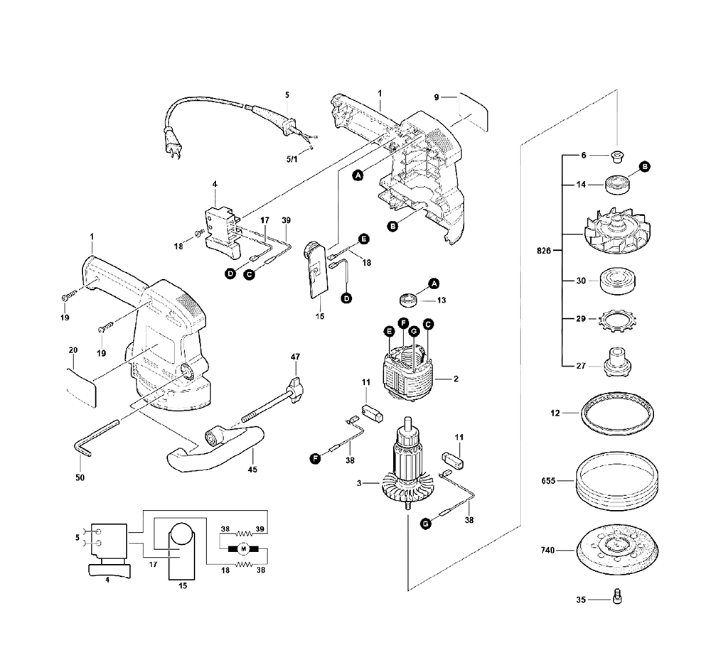 Fig-0 Diagram and Parts List for Type-1 Skil Sander