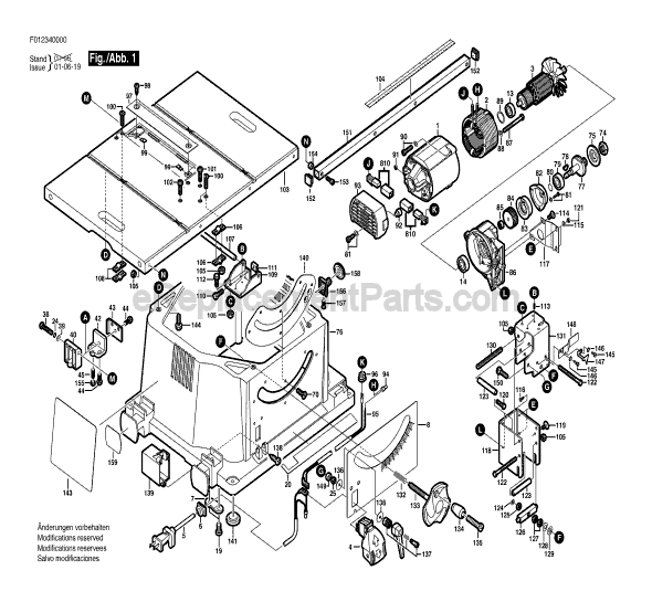 Page A Diagram and Parts List for F012340000 Skil Table Saw