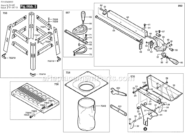 Page B Diagram and Parts List for F012340000 Skil Table Saw