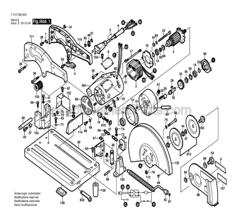 Page A Diagram and Parts List for TYPE 1 F012382400 Skil Chop Saw