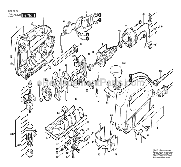Page A Diagram and Parts List for TYPE 1 F012458001 Skil Jig Saw